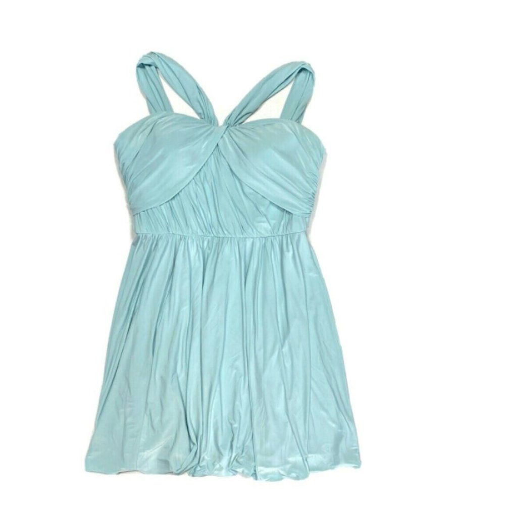 Bridesmaids 12 Blue Halter Dress Short Stretch